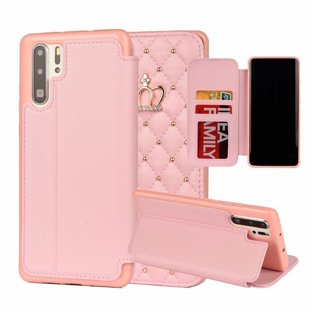 Case Huawei P30 Pro #เคสฝาพับหนัง PU มีช่องเสียบการ์ด Stitching Rhombus Crown Stand Leather
