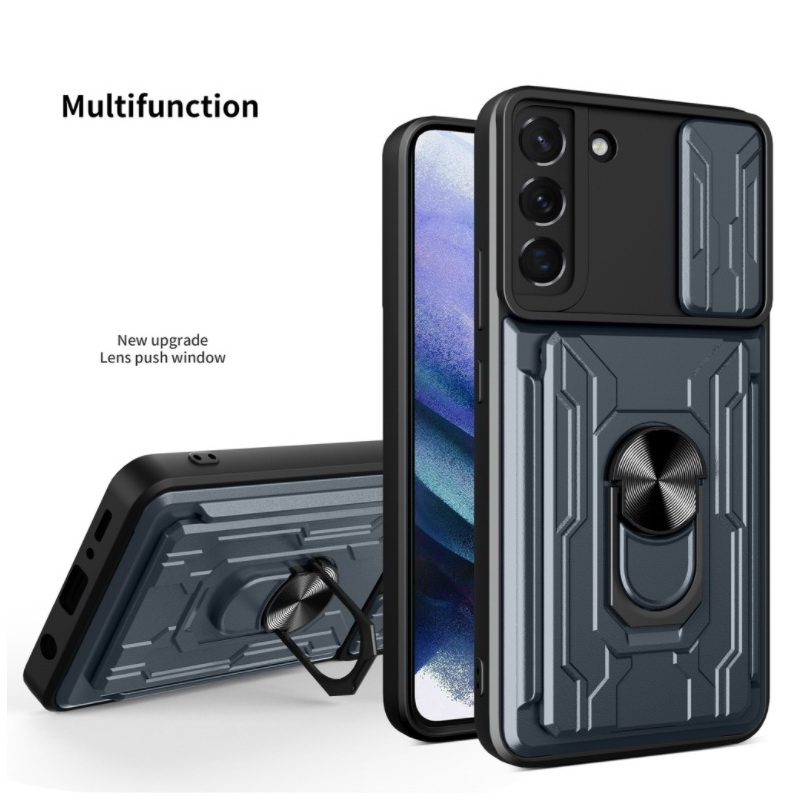 Case Samsung Galaxy S21 FE 5G #เคสฝาหลังกันกระแทก Hybrid Case มัลติฟังก์ชั่นมีแหวนสวมนิ้วแผ่นสไลด์ปิดเลนส์กล้องได้