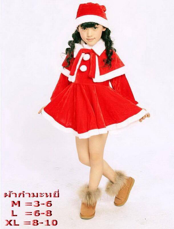 ชุดแซนตี้ผ้ากำมะหยี่แดง ขนฟูสีขาว