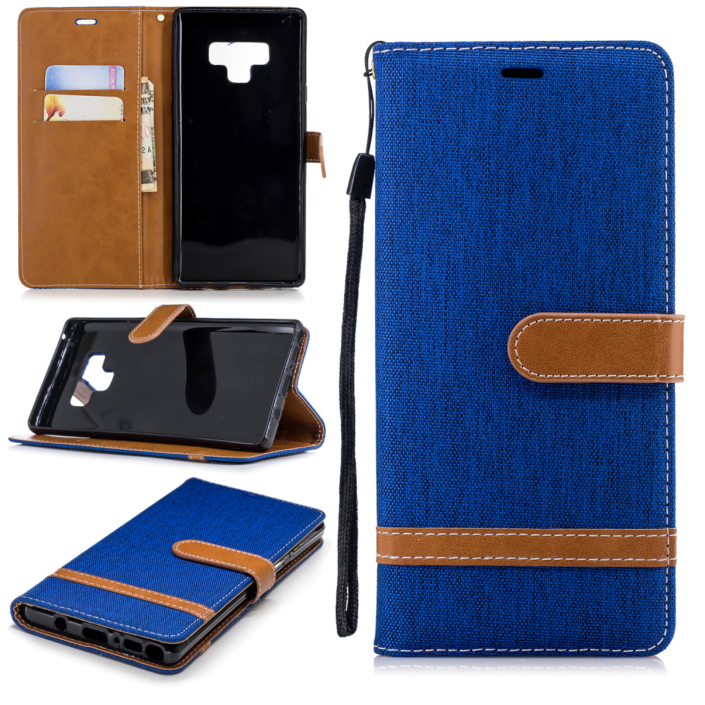 Case Samsung Galaxy Note 9 #เคสฝาพับหนัง PU พร้อมสายคล้องมือ Jeans Cloth Texture Wallet