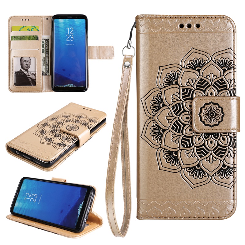 เคส Samsung Galaxy A8+ (2018) #เคสฝาพับหนัง PU พิมพ์ลายแมนดาลา