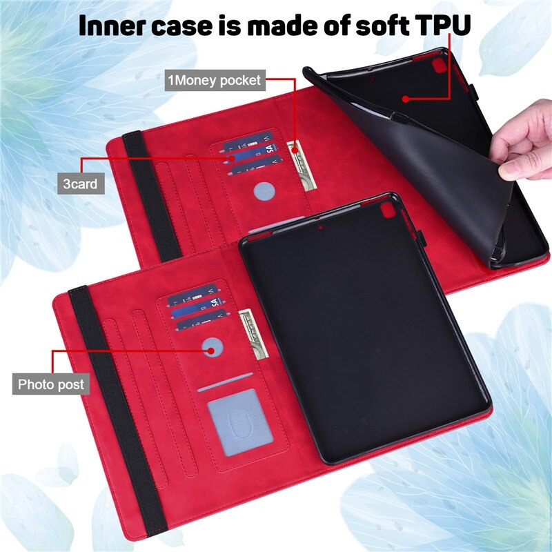 เคส Samsung Galaxy Tab S6 Lite 10.4 SM-P610 P615 P617 #เคสแบบฝาพับหนัง PU พิมพ์ลาย 3D Flower Embossed Tablet Flip Stand Soft TPU Back