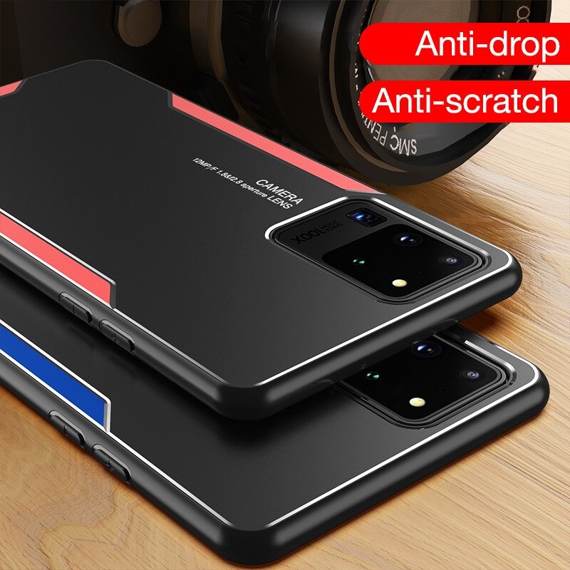 เคส Samsung Galaxy S20 Ultra / S20 Ultra 5G #เคสฝาหลังไฮบริด Metal +TPU Shockproof metal back plate Phone Back Cover