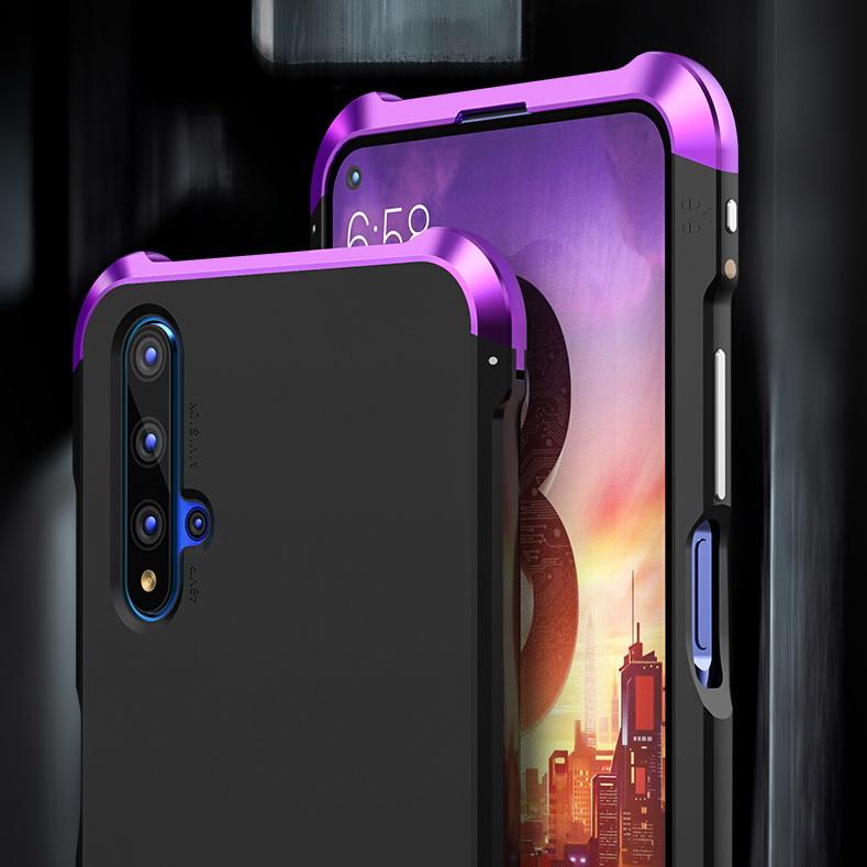 เคส Huawei Nova 5T #เคสฝาหลังกรอบโลหะบนล่างกันกระแทก + ฝาครอบหลังพลาสติก Shockproof Metal Frame + PC Cover Phone Case with Buckle สีน้ำเงิน (พร้อมส่ง)