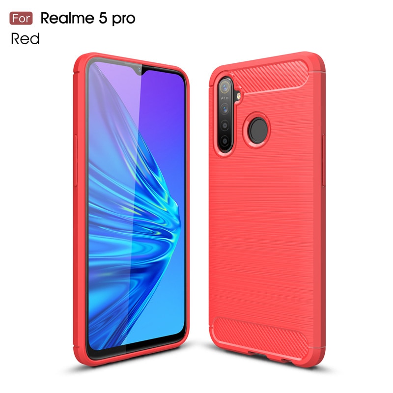 เคส Realme 5 Pro #เคสคาร์บอนไฟเบอร์ ผิวขัดแปรง Brushered TPU Back Case
