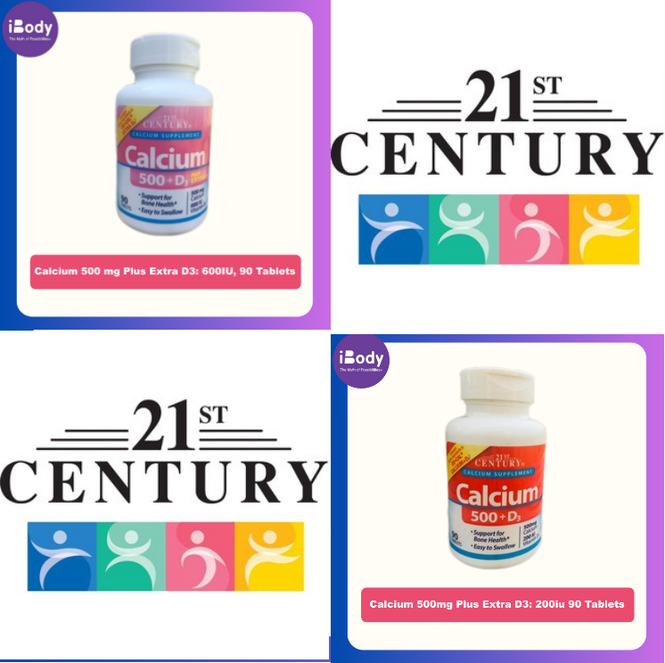 (21st Century®) Calcium 500 mg Plus Extra D3 แคลเซียม วิตามินดีสาม ดี3