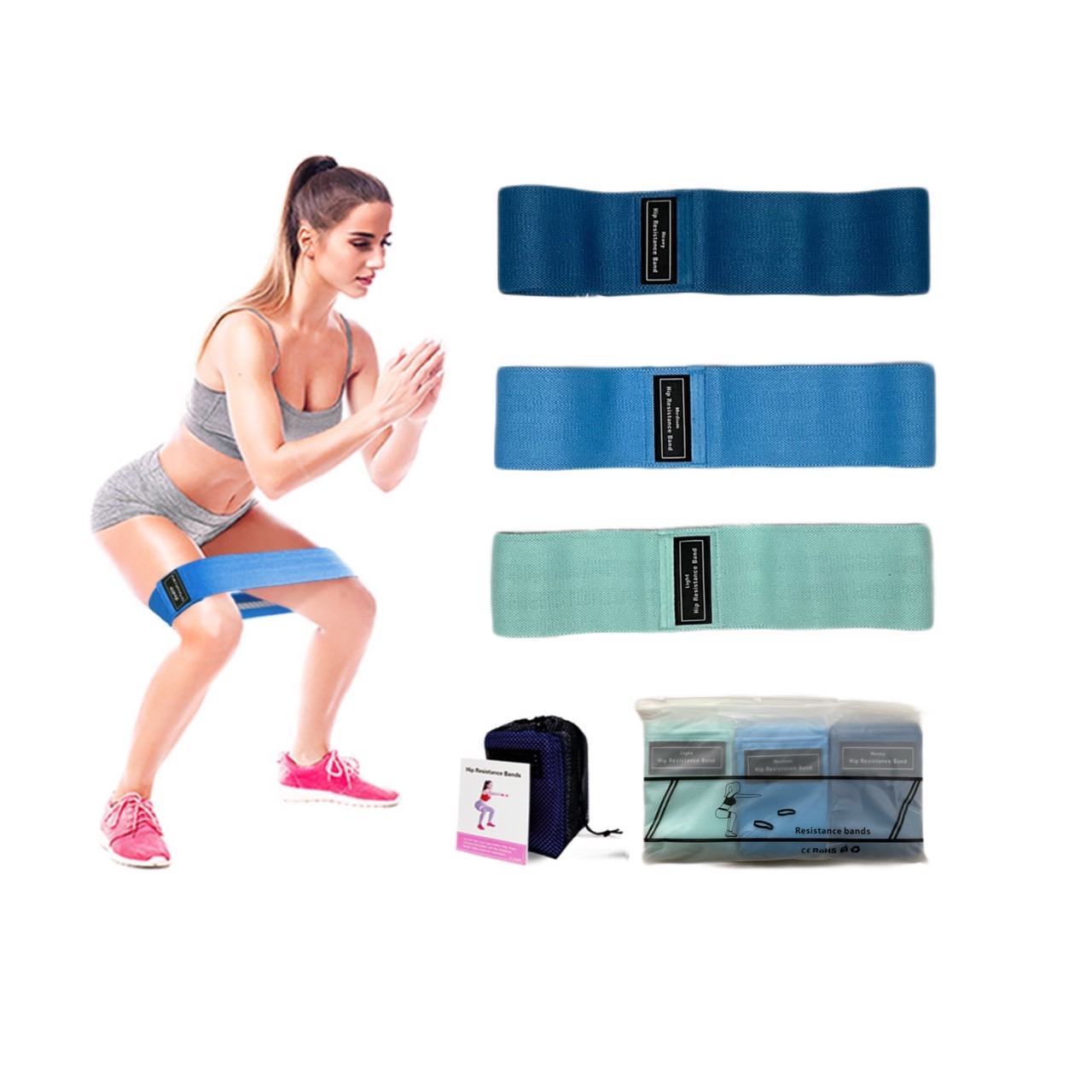 ยางยืดแรงต้านออกกำลังกาย แบบผ้า 3 เส้น Resistance Band (W04)