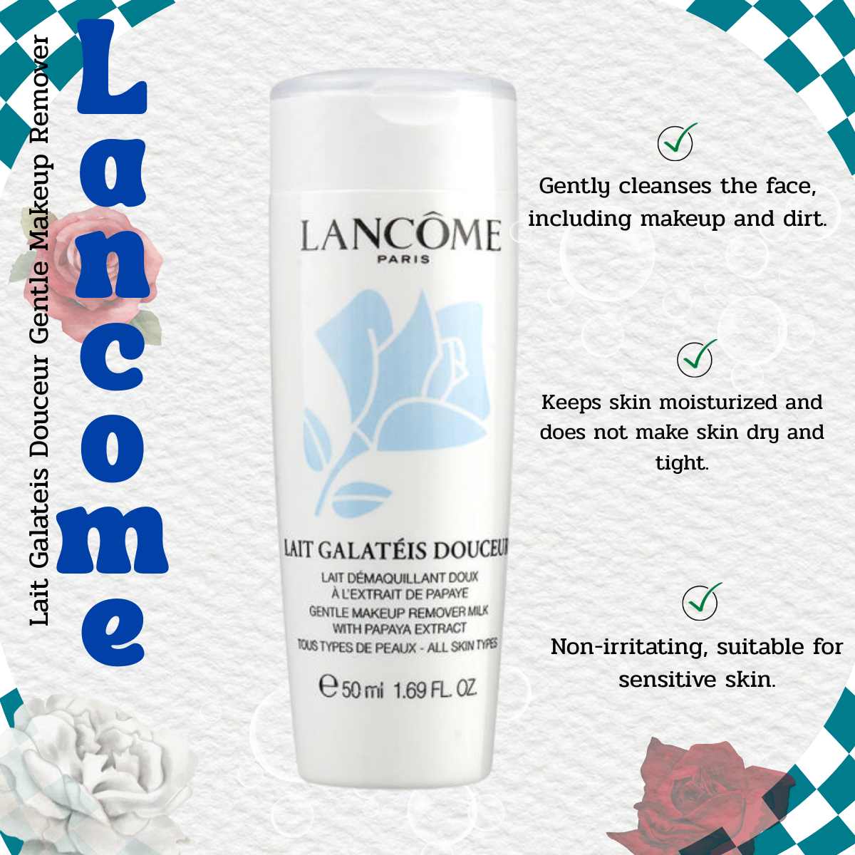 Lancome Lait Galateis Douceur Gentle Makeup Remover 50 ml โลชั่นเช็ดเครื่องสำอางสูตรอ่อนโยน
