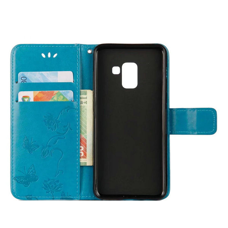 เคส Samsung Galaxy J6 (2018) #เคสฝาพับแบบกระเป๋าสตางค์หนัง PU พิมพ์ลายผีเสื้อและดอกไม้
