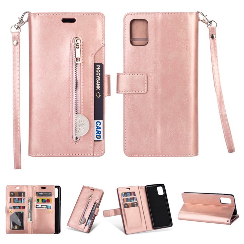 เคส Samsung Galaxy A52/A52 5G/A52s 5G#เคสฝาพับแบบกระเป๋าสตางค์ช่องใส่บัตรหลายช่อง Multi-slot Wallet Zippered Leather พร้อมสายคล้อง