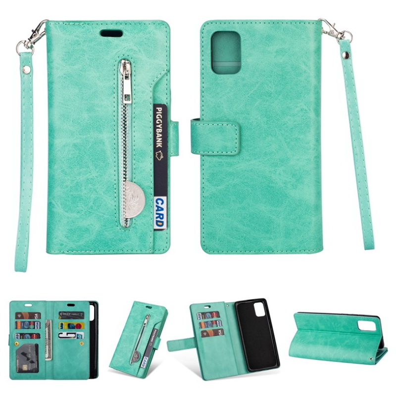 เคส Samsung Galaxy A52/A52 5G/A52s 5G#เคสฝาพับแบบกระเป๋าสตางค์ช่องใส่บัตรหลายช่อง Multi-slot Wallet Zippered Leather พร้อมสายคล้อง