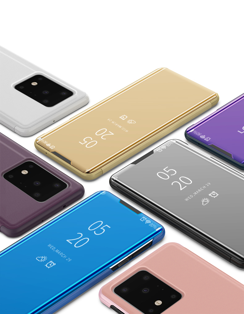 เคส Samsung Galaxy S20 Ultra / S20 Ultra 5G #เคสฝาพับปกโปร่งแสงผิวเงา Electroplating Mirror Surface Window
