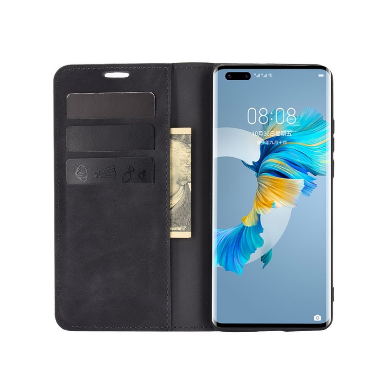 เคส Huawei Mate 40 Pro #เคสฝาพับแบบกระเป๋าสตางค์หนัง PU มีช่องใส่บัตร Silky Touch Leather Wallet Stand