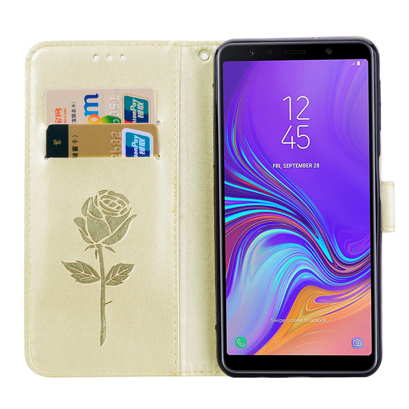 Case Samsung Galaxy A7 (2018) #เคสฝาพับหนัง PU ลายดอกกุหลาบแบบกระเป๋าสตางค์ Imprinted Rose Leather