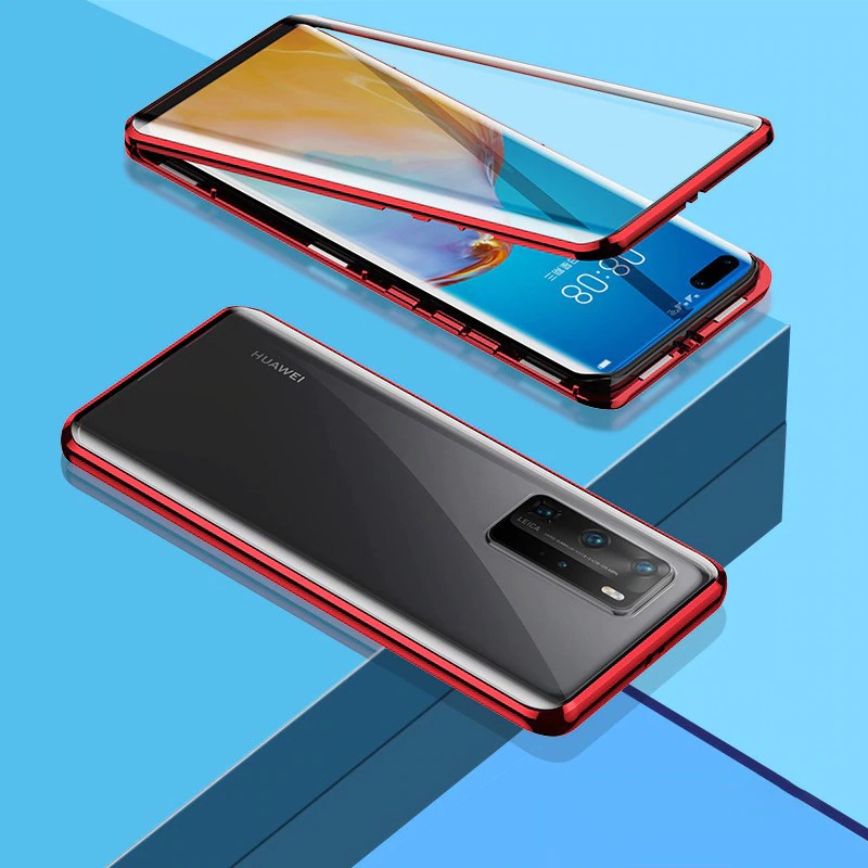 Case Huawei P40 #เคสฝาครอบกระจกประกบหน้าหลังขอบโลหะดูดซับแม่เหล็ก Fully Protection Magnetic Adsorption Glass Metal Phone Protective
