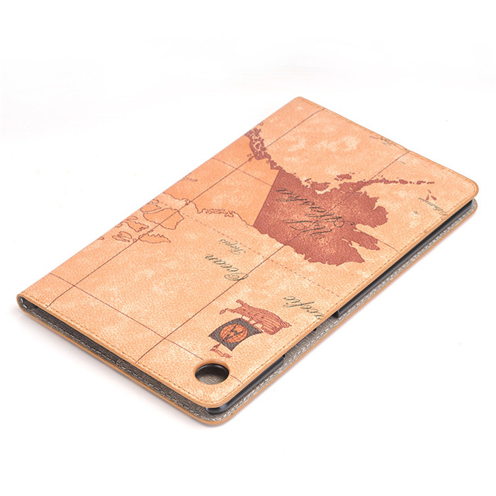 Case Huawei MediaPad M5 Lite 8 #เคสฝาพับหนัง PU พิมพ์รูปแบบแผนที่ Map Pattern Stand Wallet Leather