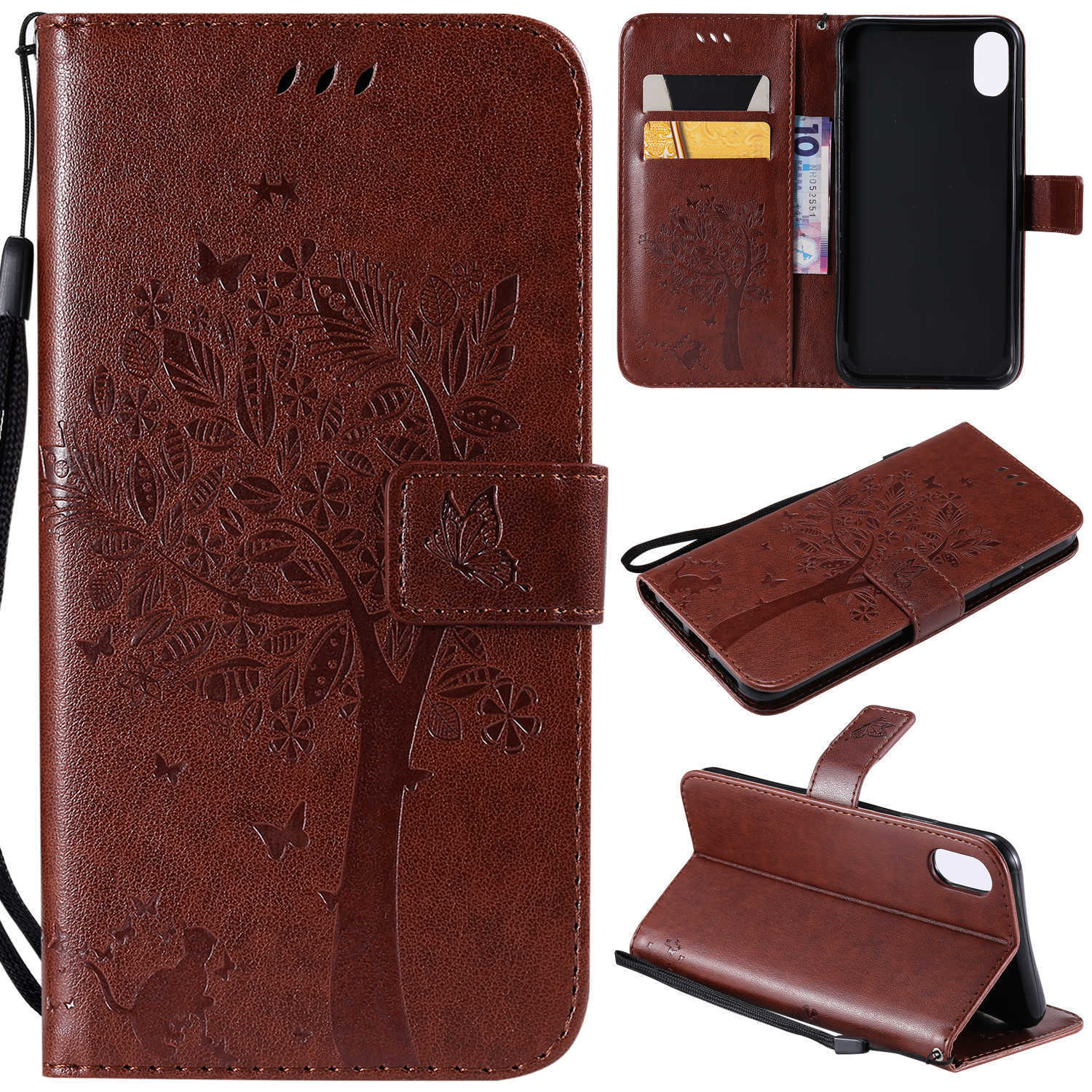 Case Huawei Y5 2019 #เคสฝาพับหนัง PU พิมพ์ลาย Imprint Cat and Tree Pattern Leather Protection Cover