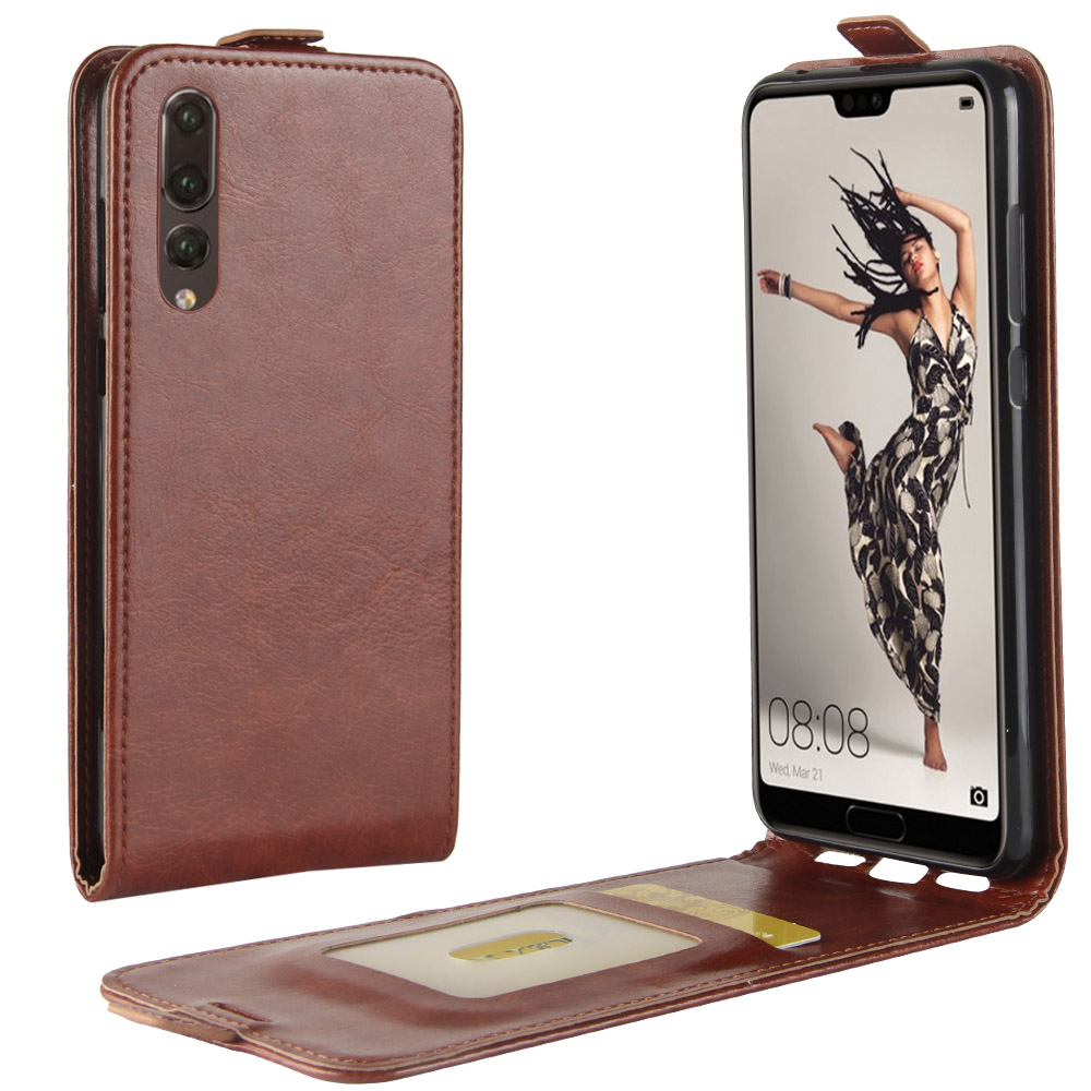 เคส Huawei P20 Pro #เคสฝาพับหนัง PU Crazy Horse แนวตั้ง พร้อมช่องเสียบการ์ด