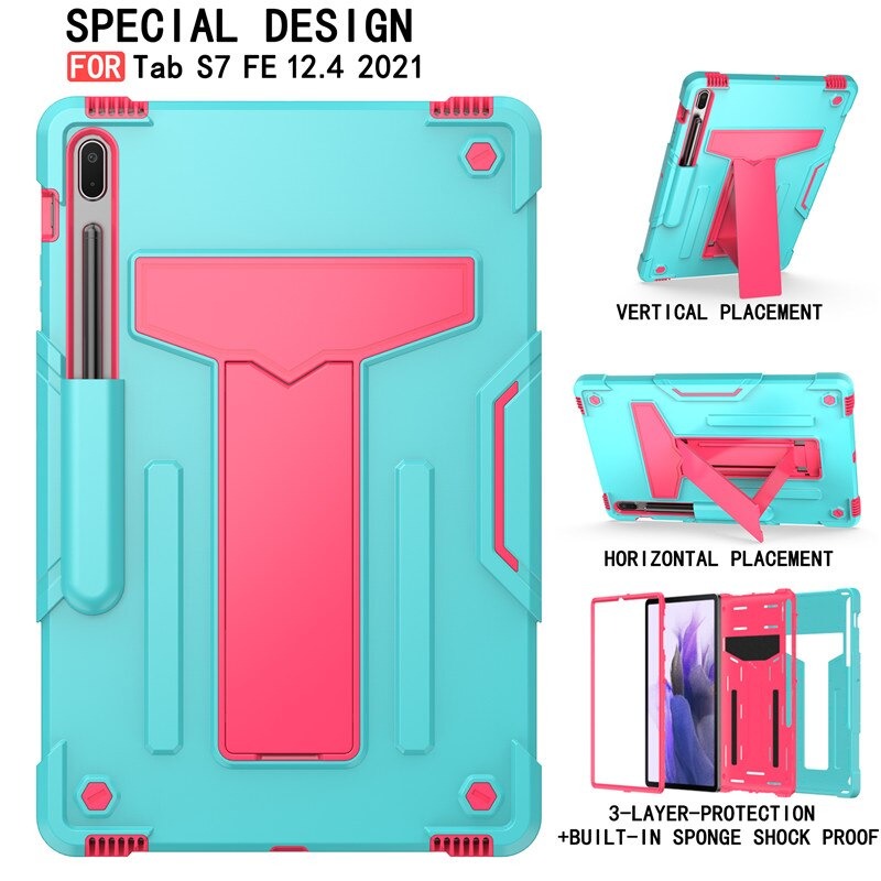 เคส Samsung Galaxy Tab S7 FE 12.4"(T730,T736) #เคสฝาหลังกันกระแทกมีขาตั้ง Kickstand PC Silicone Armour Defender