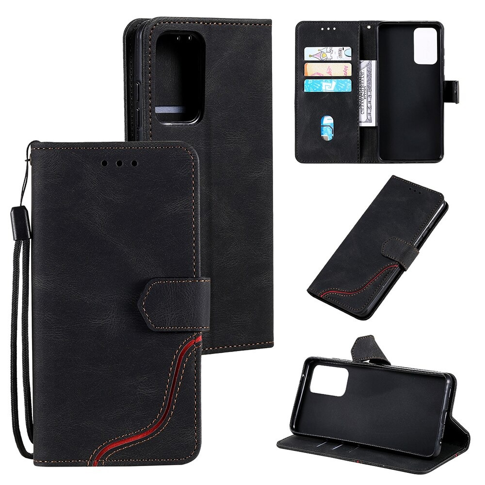 เคส Samsung Galaxy A52/A52 5G/A52s 5G #เคสฝาพับหนัง PU มีช่องเสียบบัตร Tri-color Splicing Skin-touch Feeling Protector PU Leather