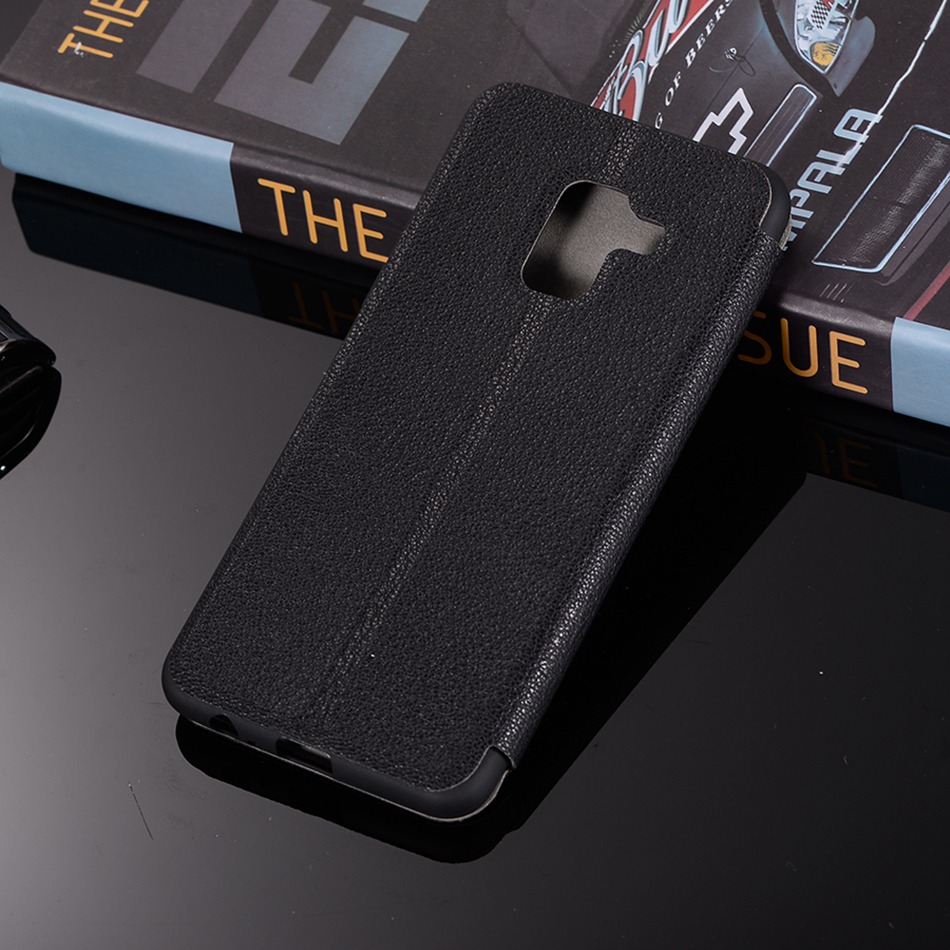 เคส Samsung Galaxy A8 + (2018) #เคสฝาพับผิวหนังลิ้นจี่พร้อมช่องเสียบการ์ดสีสันสวยงามสดใส