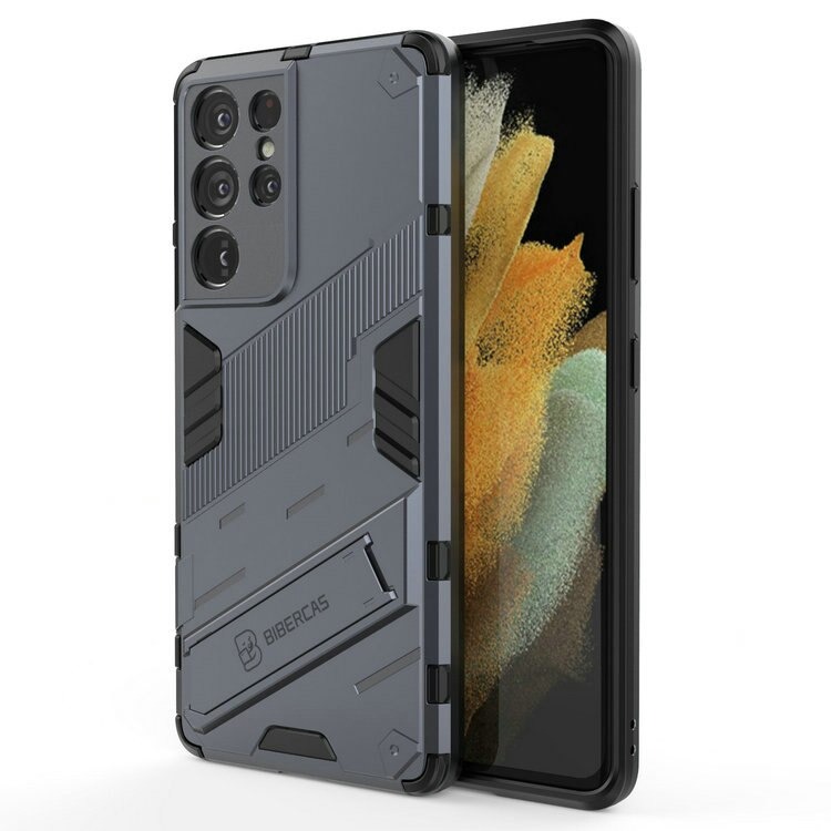 เคส Samsung Galaxy S21 Ultra #เคสฝาหลังพลาสติก ไฮบริด TPU + Kickstand