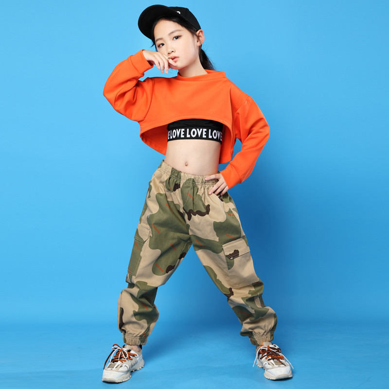 ชุดเต้นเด็ก HipHop เสื้อกับกางเกงลายทหาร
