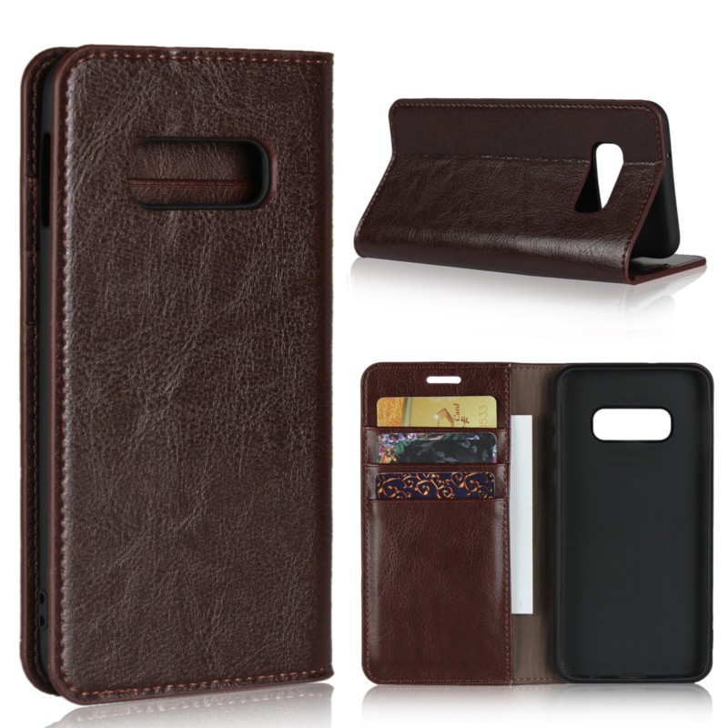 Case Samsung Galaxy S10 Plus #เคสฝาพับแบบกระเป๋าสตางค์หนังแท้ Crazy Horse Genuine Leather Wallet Shell