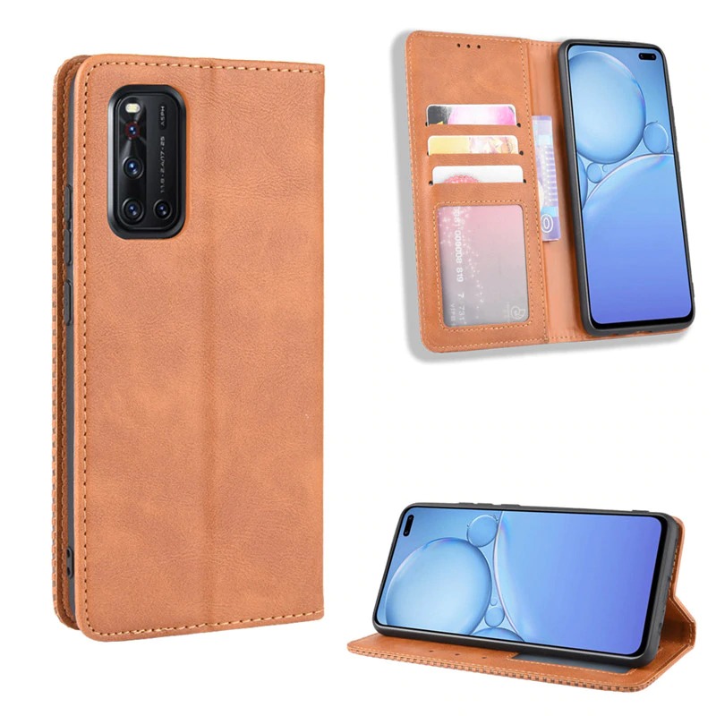 เคส Vivo V19 #เคสฝาพับปกหนังสไตล์วินเทจดูดซับอัตโนมัติแบบกระเป๋าสตางค์