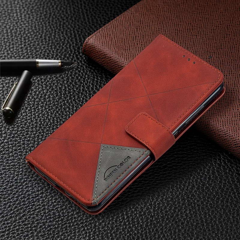 เคส Huawei Y7p #เคสฝาพับหนัง PU มีช่องเสียบ ID บัตรอื่นๆในตัว Geometric Pattern Leather Card Holder Protective