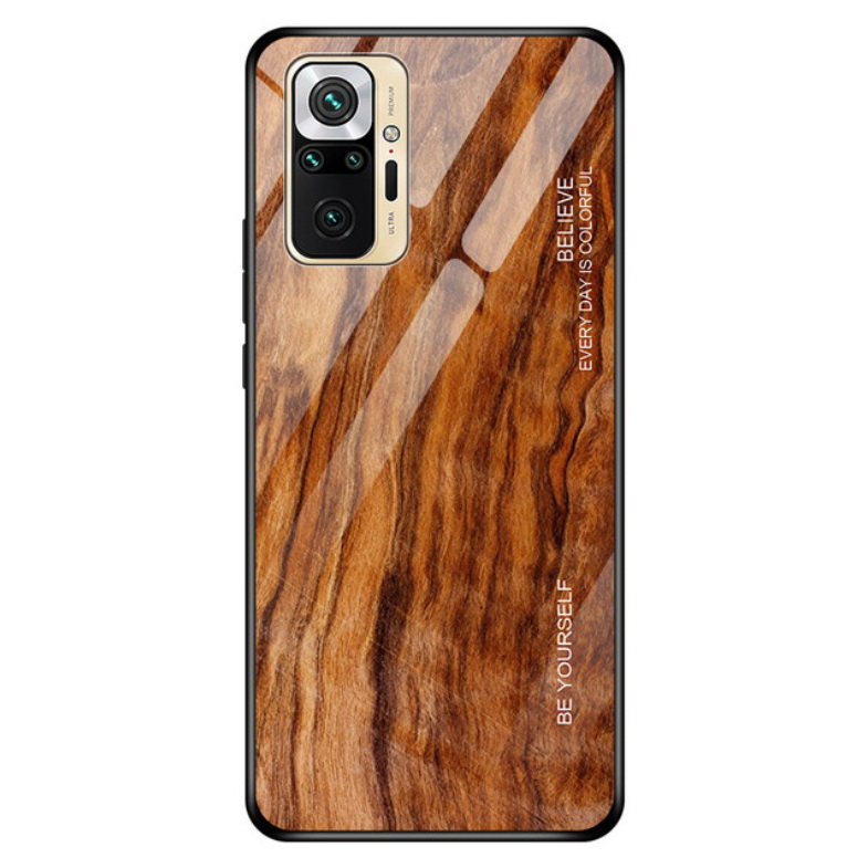 เคส Redmi Note 10 4G #เคสฝาหลังกระจกลายผิวไม้ Case Hard Tempered glass Wood grain protect Back Cover