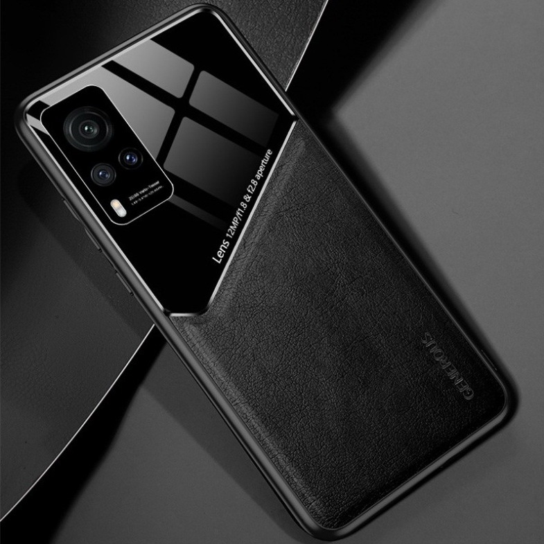 เคส Vivo Y31 2021 #เคสฝาหลังไฮบริด PU +TPU + glass สีทูโทน Shockproof Leather Mirror Glass Silicone Phone Back Cover