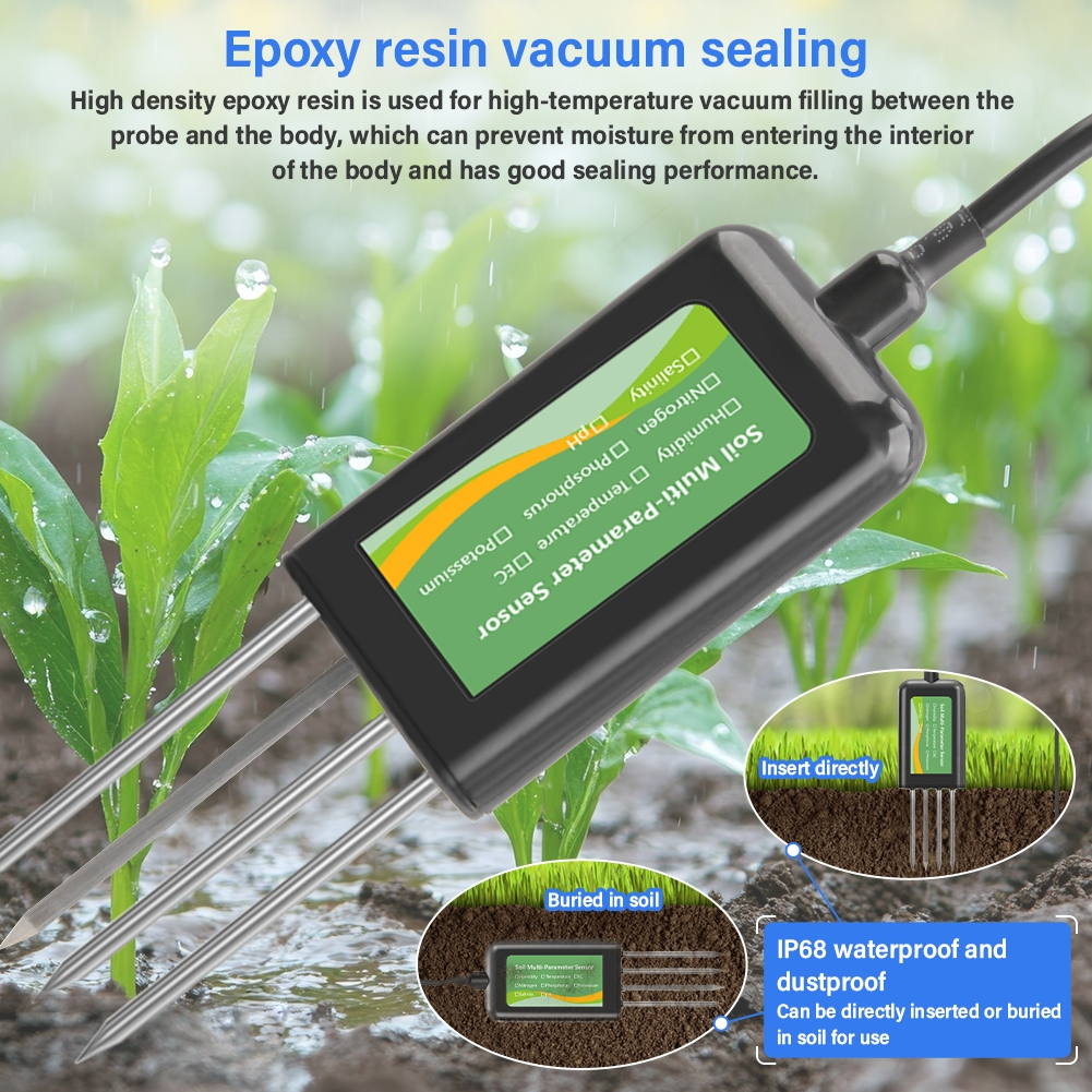 เซ็นเซอร์วัดแบบมือถือ 8-in-1 High Accuracy Soil Sensor Temperature Humidity/EC/Salt/NPK/PH Detection Mobile APP View Data IP68
