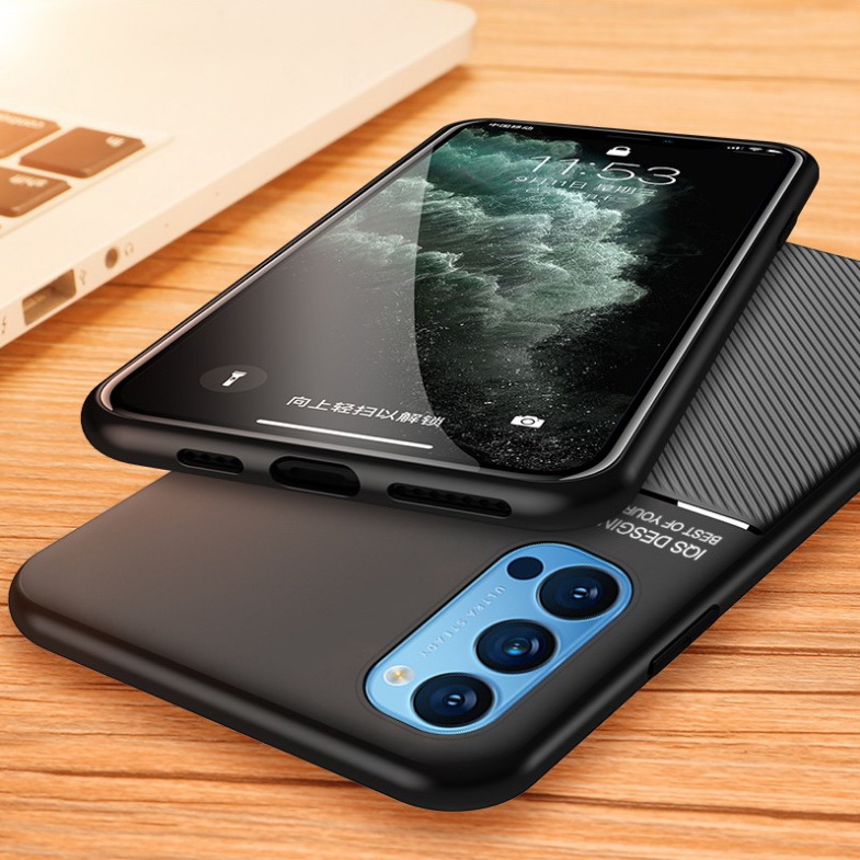เคส OPPO Reno 5 Pro 5G #เคสฝาหลัง TPU เคลือบหนัง PU สไตล์ธุรกิจที่เรียบง่ายมีแผ่นเหล็กในตัว Minimalist Business Style Leather Coated TPU Built-in metal magnetic plate