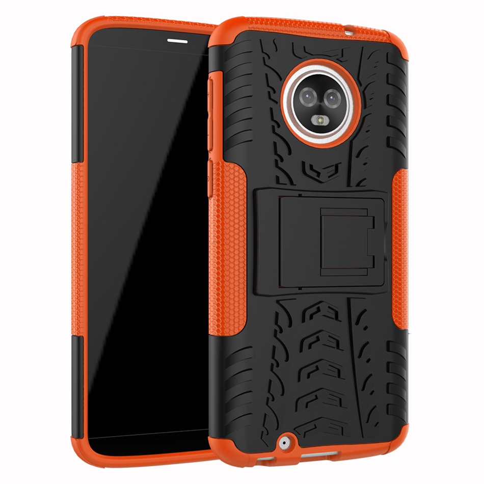 Case Moto G6 Plus #เคสฝาหลังไฮบริดรูปแบบยางรถยนต์ Kickstand TPU + PC 2 in 1