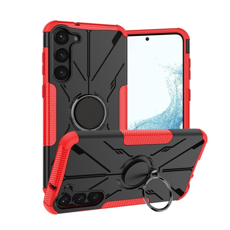 เคส Samsung Galaxy S22 5G #เคสฝาหลังกันลื่น Luxury Hybrid Armor Shockproof Phone Case Car Magnetic Ring Holder Stand Cover มีแหวน