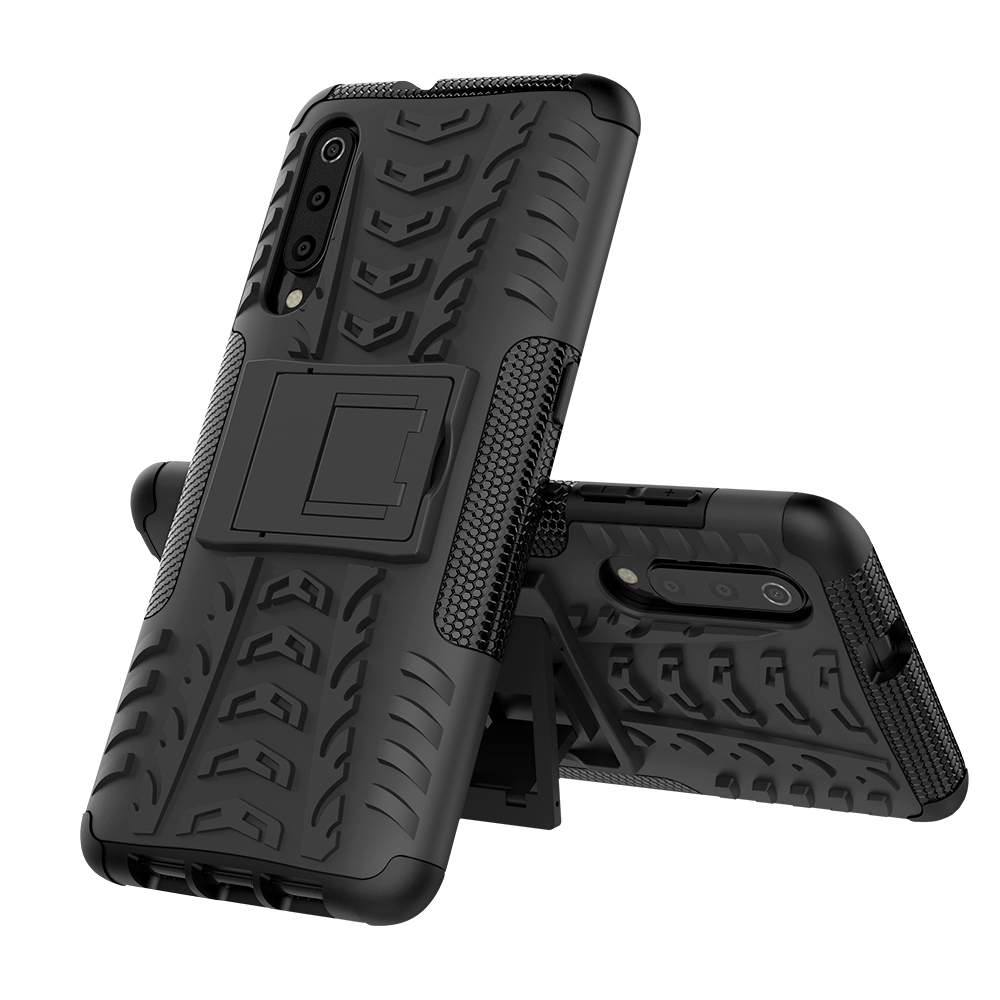 เคส Xiaomi Mi 9 SE #เคสฝาหลังกันลื่น Cool Tyre Pattern Kickstand (PC + TPU)