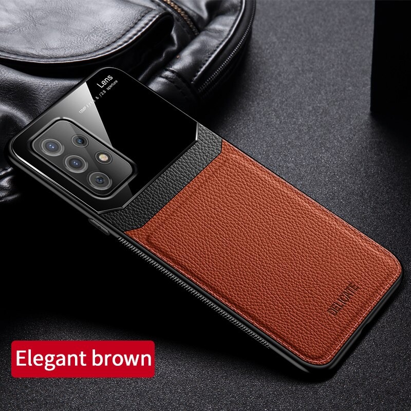 เคส Samsung Galaxy A53 5G #เคสฝาหลังไฮบริด PU +TPU + glass สีทูโทน Shockproof Leather Mirror Glass Silicone Phone Back Cover