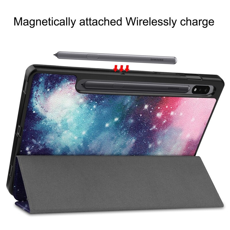 เคส Samsung Galaxy Tab S7 SM-T870 SM-T875 #เคสแบบฝาพับหนัง PU พิมพ์ลายมีช่องเก็บปากกา with Pencil Holder Tri-Fold Stand Cover Leather Smart Case