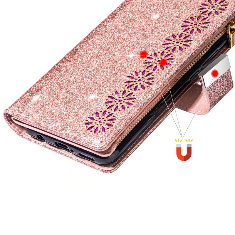 Case Samsung Galaxy S20 #เคสฝาพับแบบกระเป๋าสตางค์ช่องใส่บัตรหลายช่อง Bling Glitter Case Multi-slot Wallet Zippered Leather พร้อมสายคล้อง
