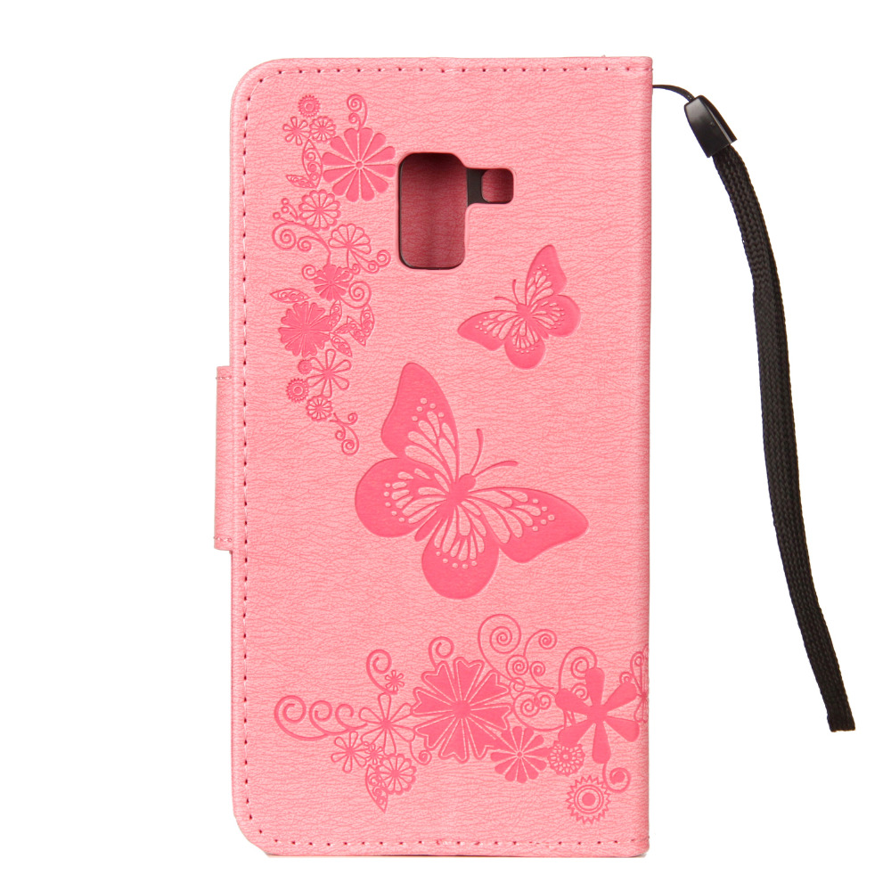 เคส Samsung Galaxy A8 (2018) #เคสฝาพับสไตล์กระเป๋าสตางค์ลายผีเสื้อดอกไม้