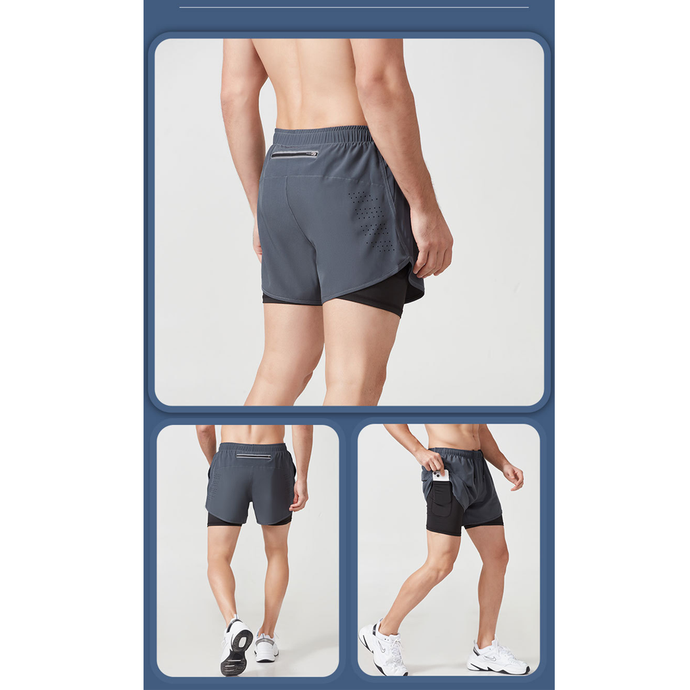 กางเกงวิ่งมาราธอน 2-in-1 โลโก้เรืองแสง (F26)