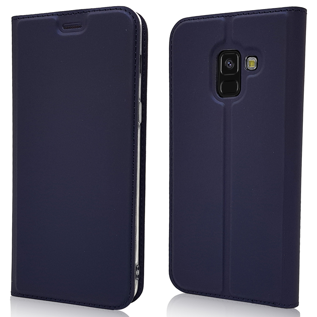 Case Samsung Galaxy A8 (2018) #เคสฝาพับหนัง PU Magnetic Adsorption Stand Leather Card Holder