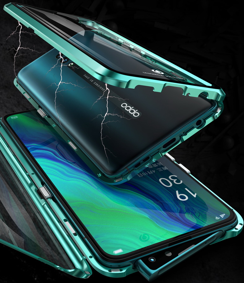 Case Oppo Reno 2 #เคสฝาครอบกระจกขอบโลหะดูดซับแม่เหล็ก Fully Protection Magnetic Adsorption Glass Metal Phone Protective