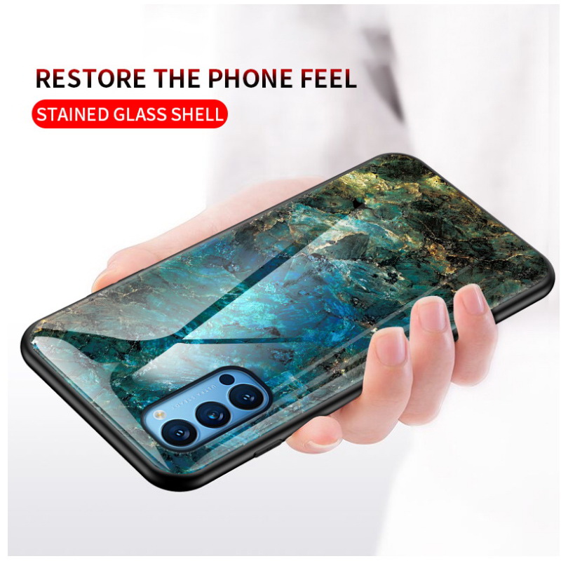 Case OPPO Reno 4 4G #เคสฝาหลัง Gradient Color ลายหินอ่อน Glass + PC + TPU Hybrid Case