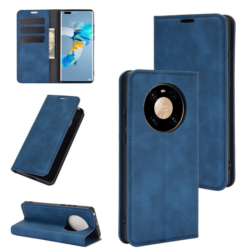 เคส Huawei Mate 40 Pro #เคสฝาพับแบบกระเป๋าสตางค์หนัง PU มีช่องใส่บัตร Silky Touch Leather Wallet Stand