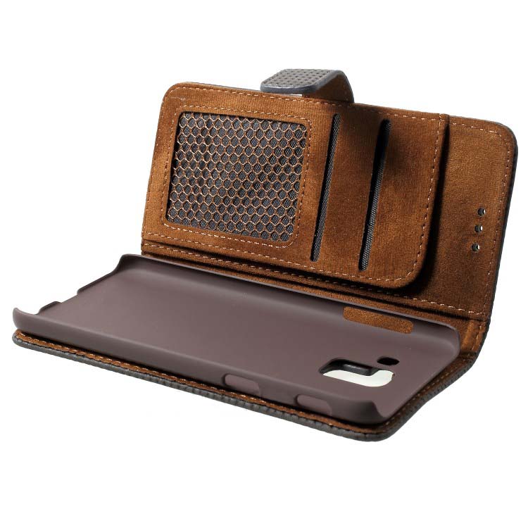 Case Samsung Galaxy J6 (2018) #เคสฝาพับหนัง PU สไตล์ย้อนยุค แบบกระเป๋าสตางค์ Mesh Pattern Retro Leather Wallet