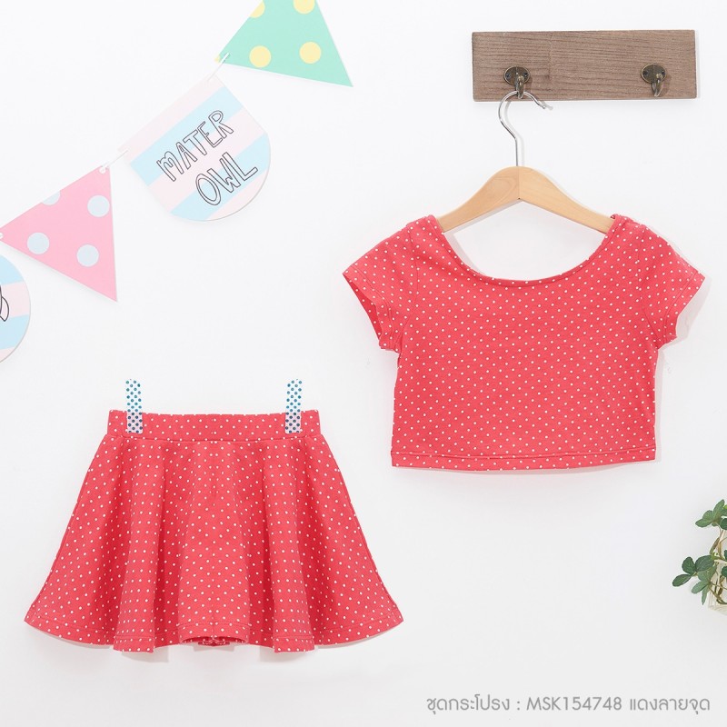 ชุดกระโปรงเด็กหญิง สีแดงจุดขาว