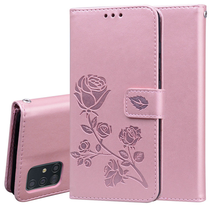 Case Samsung Galaxy A51 #เคสฝาพับหนัง PU ลายดอกกุหลาบแบบกระเป๋าสตางค์ Imprinted Rose Leather
