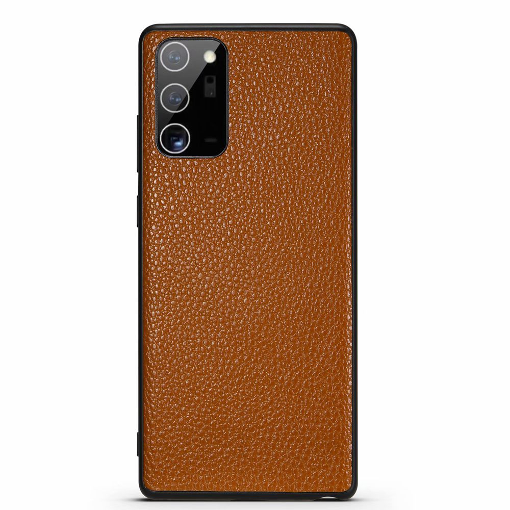 Case Samsung Galaxy Note 20 Ultra / Note 20 Ultra 5G #เคสฝาหลังเคลือบหนังลายผิวลิ้นจี่ Fashion Luxury Lychee pattern Genuine Leather Back Cases Business Phone Casing Matte